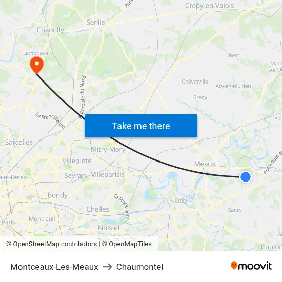 Montceaux-Les-Meaux to Chaumontel map