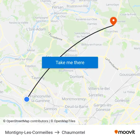 Montigny-Les-Cormeilles to Chaumontel map