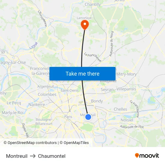Montreuil to Chaumontel map