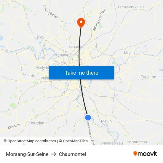 Morsang-Sur-Seine to Chaumontel map