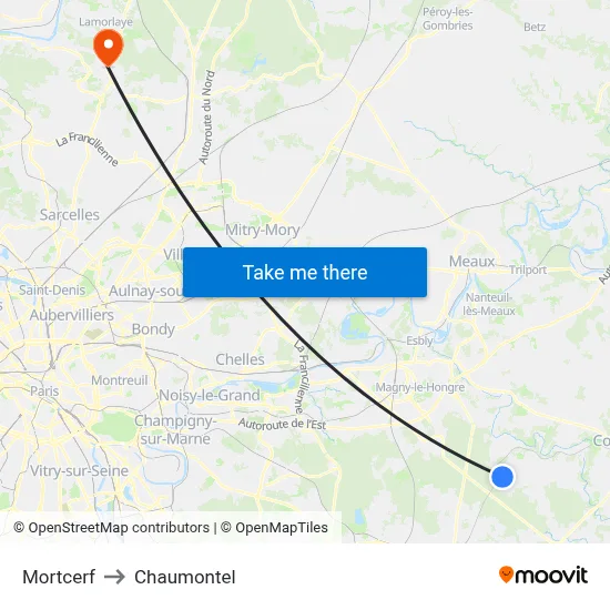 Mortcerf to Chaumontel map