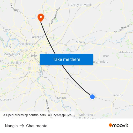 Nangis to Chaumontel map