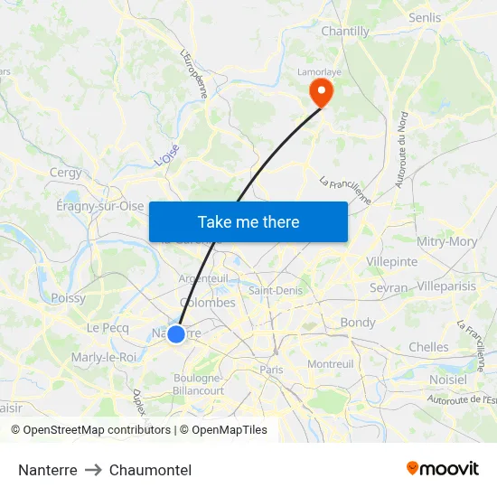 Nanterre to Chaumontel map