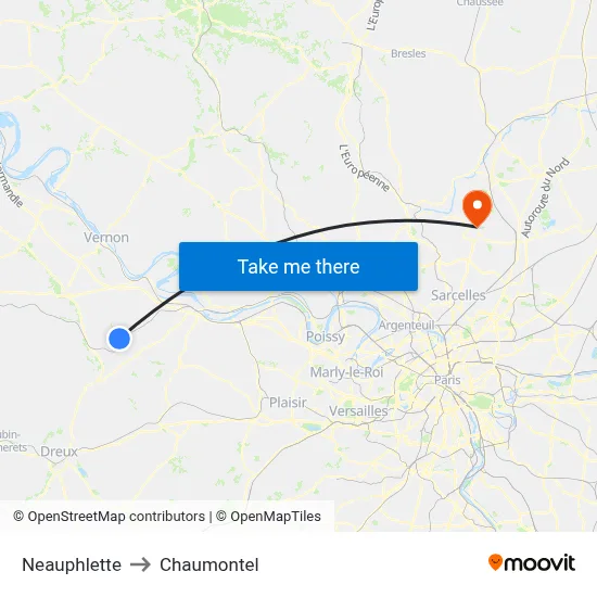 Neauphlette to Chaumontel map