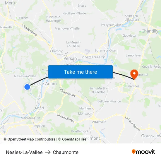 Nesles-La-Vallee to Chaumontel map