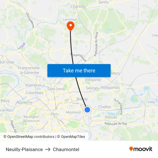 Neuilly-Plaisance to Chaumontel map