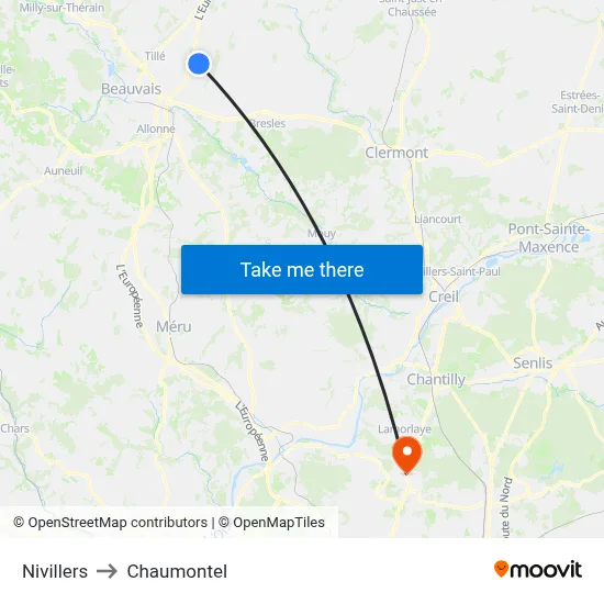 Nivillers to Chaumontel map