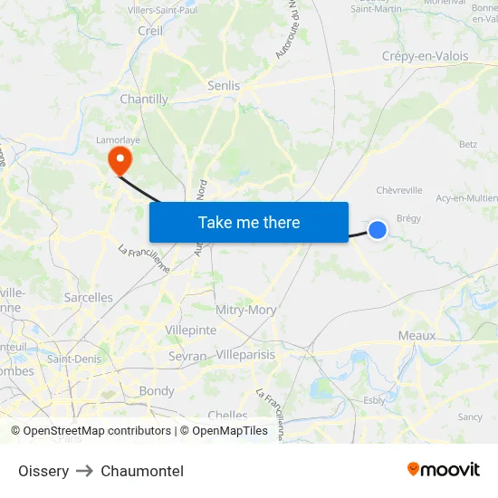 Oissery to Chaumontel map