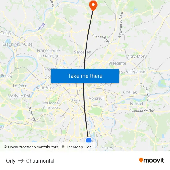 Orly to Chaumontel map