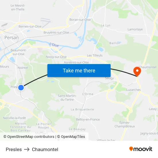 Presles to Chaumontel map