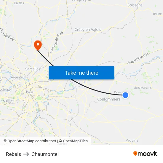 Rebais to Chaumontel map