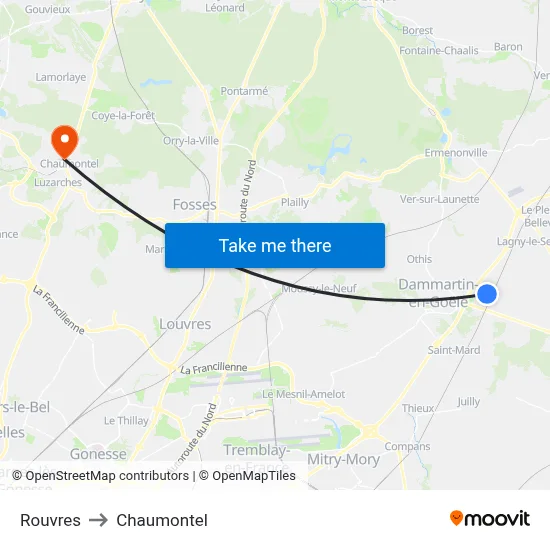 Rouvres to Chaumontel map