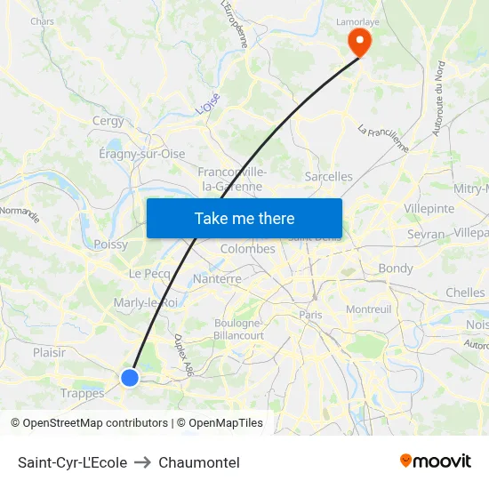 Saint-Cyr-L'Ecole to Chaumontel map