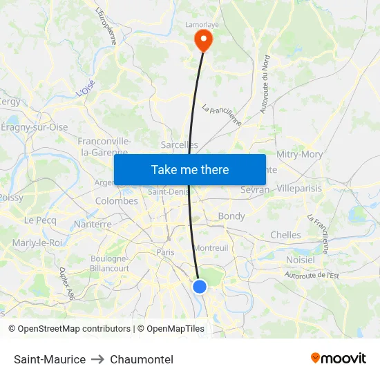Saint-Maurice to Chaumontel map