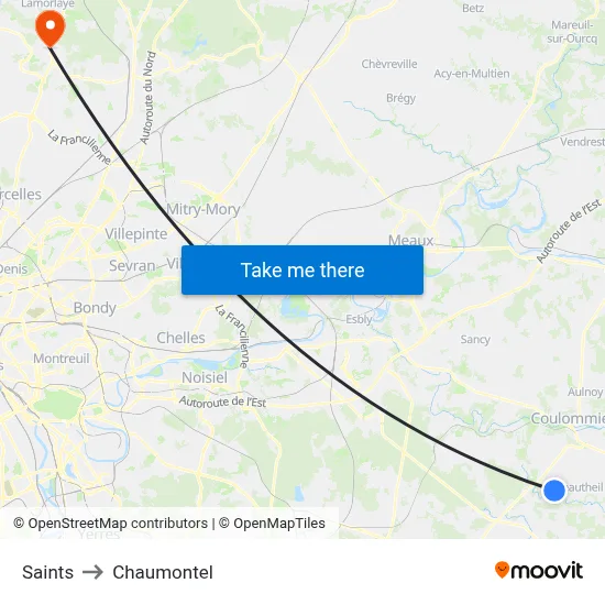 Saints to Chaumontel map