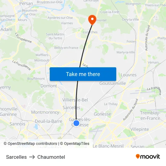 Sarcelles to Chaumontel map