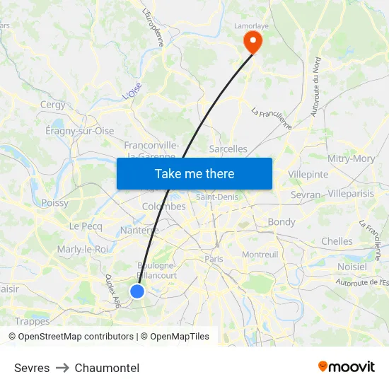 Sevres to Chaumontel map