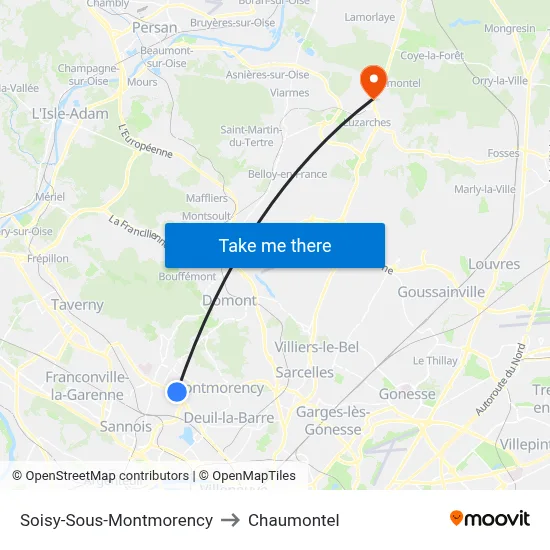 Soisy-Sous-Montmorency to Chaumontel map