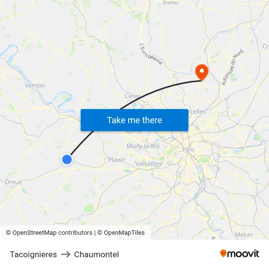 Tacoignieres to Chaumontel map