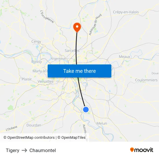 Tigery to Chaumontel map