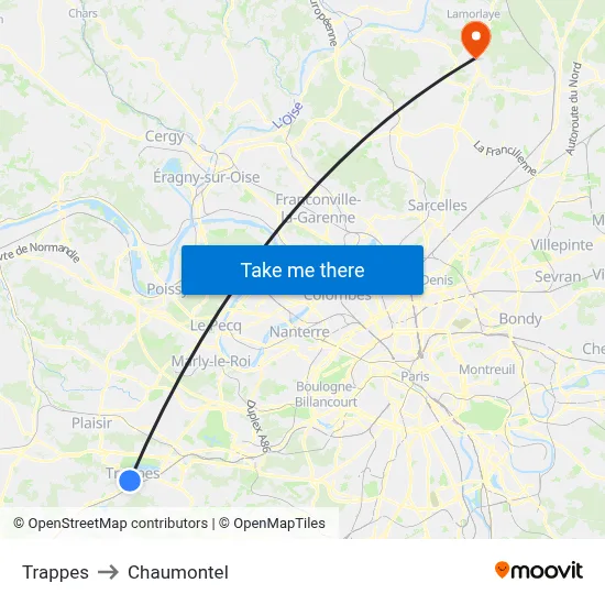 Trappes to Chaumontel map