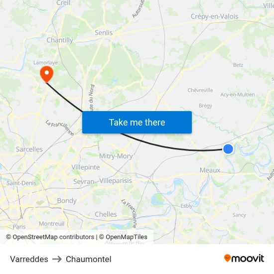 Varreddes to Chaumontel map