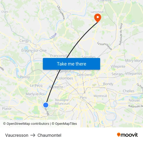 Vaucresson to Chaumontel map