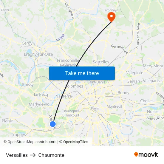 Versailles to Chaumontel map