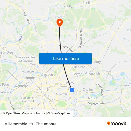Villemomble to Chaumontel map