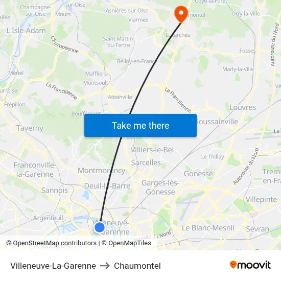 Villeneuve-La-Garenne to Chaumontel map