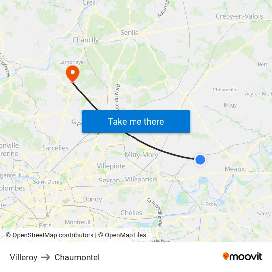 Villeroy to Chaumontel map