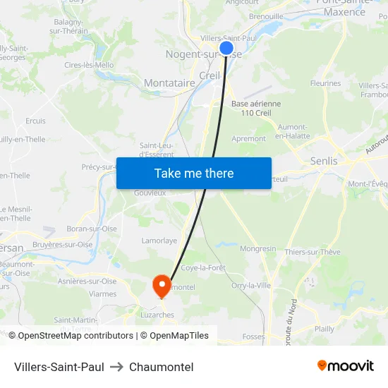 Villers-Saint-Paul to Chaumontel map