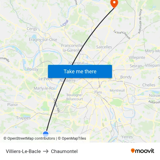 Villiers-Le-Bacle to Chaumontel map