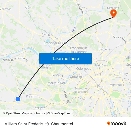 Villiers-Saint-Frederic to Chaumontel map
