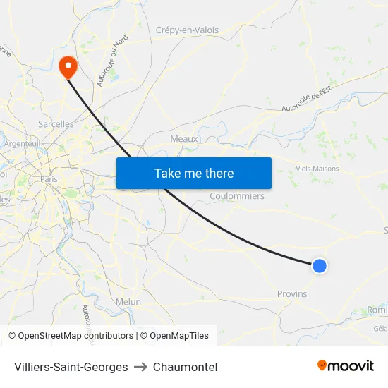 Villiers-Saint-Georges to Chaumontel map