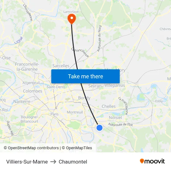 Villiers-Sur-Marne to Chaumontel map