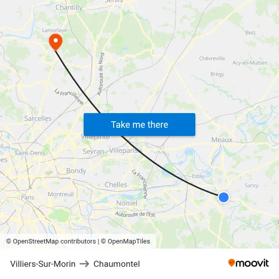 Villiers-Sur-Morin to Chaumontel map