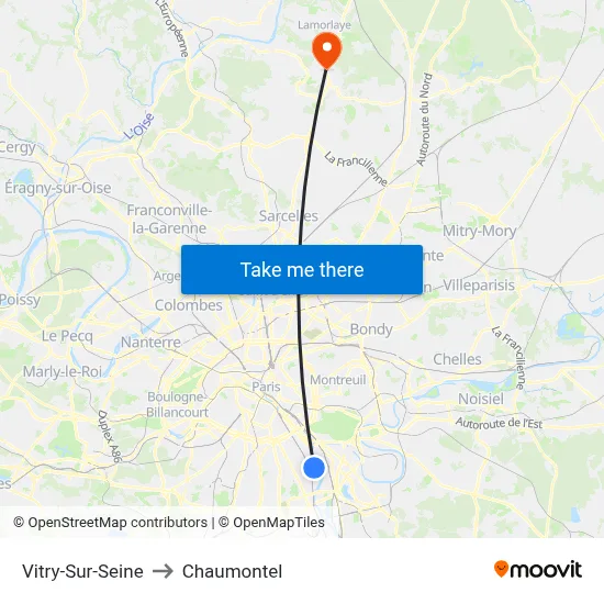 Vitry-Sur-Seine to Chaumontel map