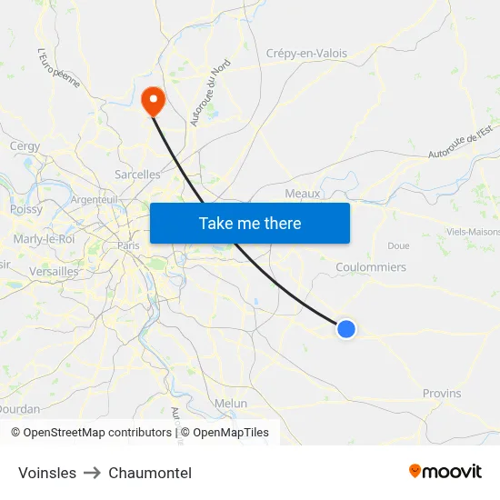 Voinsles to Chaumontel map