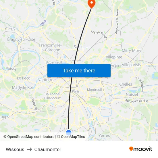 Wissous to Chaumontel map