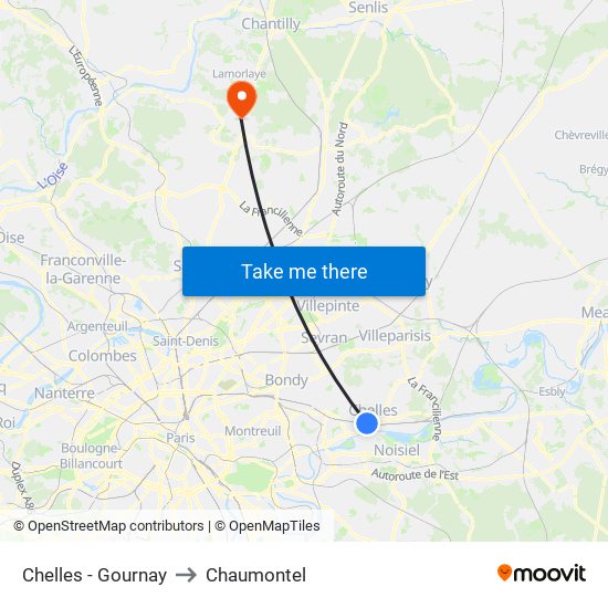 Chelles - Gournay to Chaumontel map