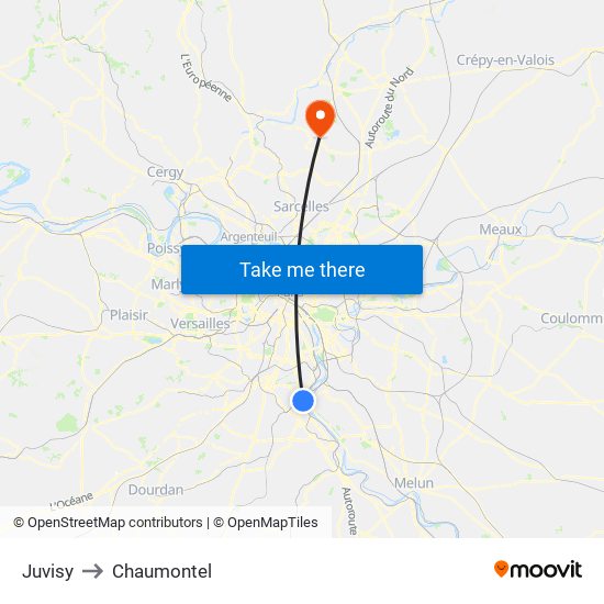 Juvisy to Chaumontel map