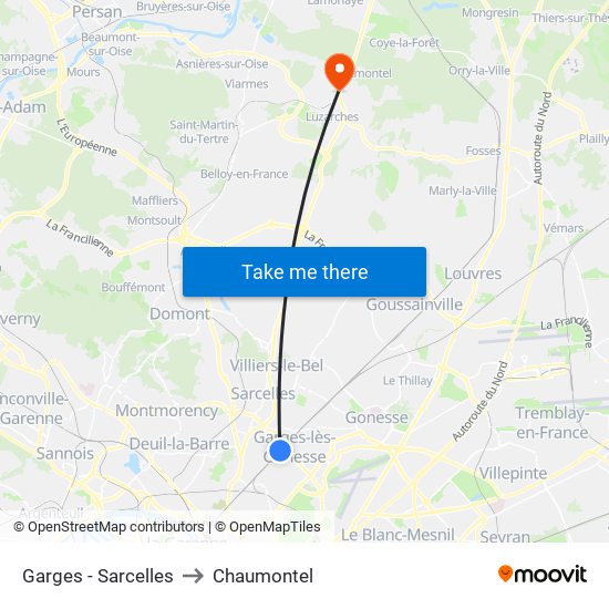 Garges - Sarcelles to Chaumontel map