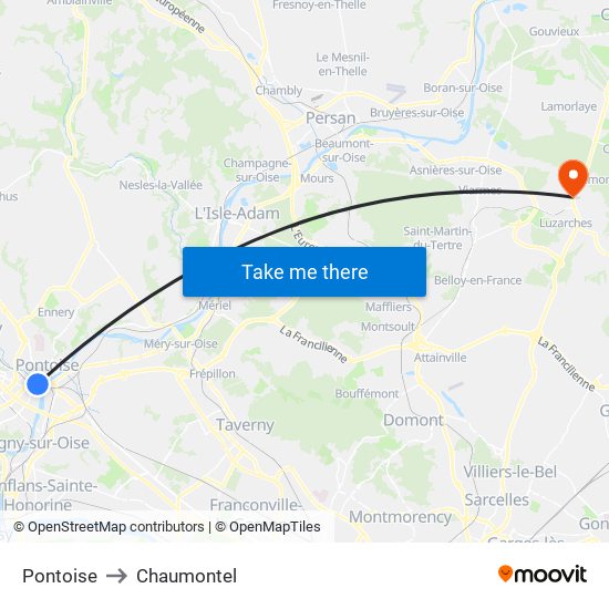 Pontoise to Chaumontel map