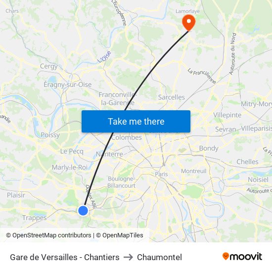 Gare de Versailles - Chantiers to Chaumontel map