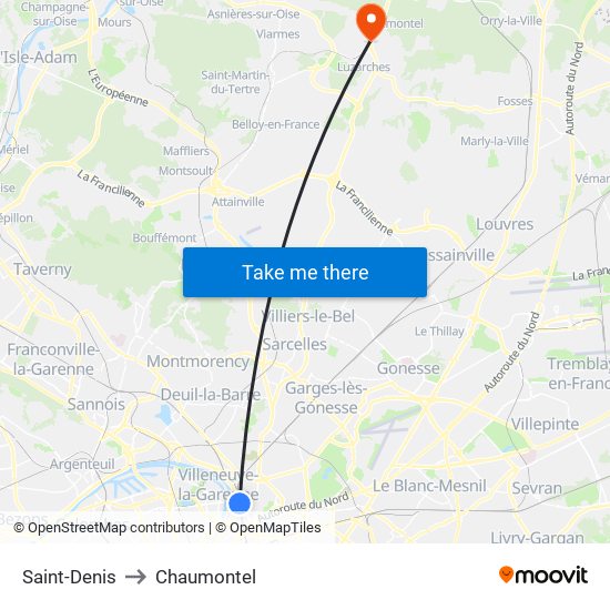 Saint-Denis to Chaumontel map