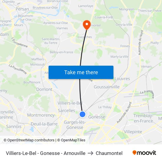 Villiers-Le-Bel - Gonesse - Arnouville to Chaumontel map