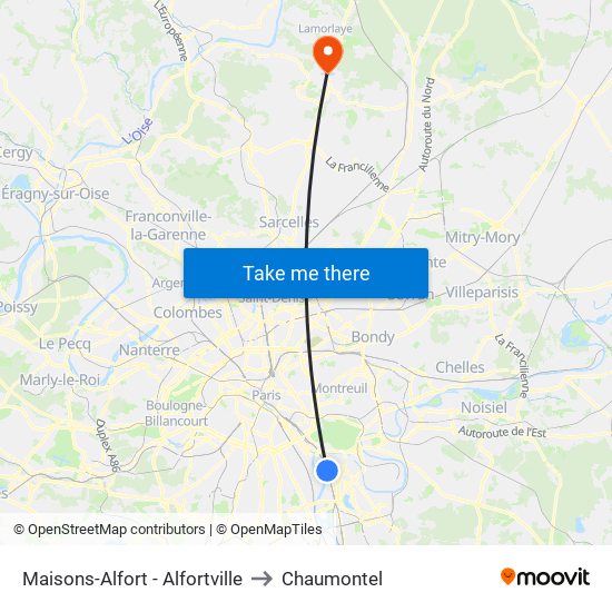Maisons-Alfort - Alfortville to Chaumontel map