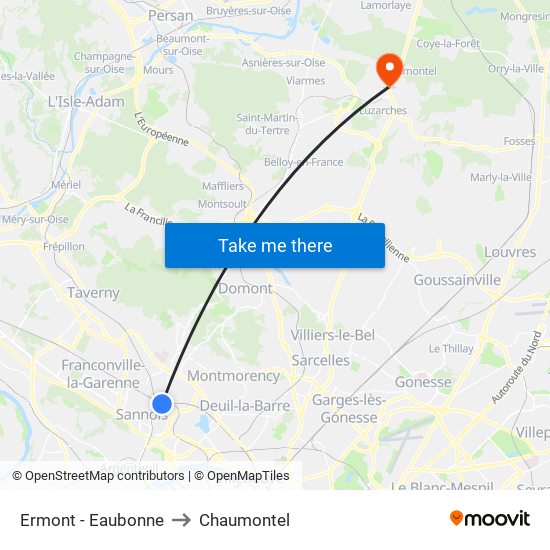 Ermont - Eaubonne to Chaumontel map