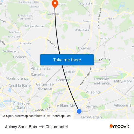 Aulnay-Sous-Bois to Chaumontel map